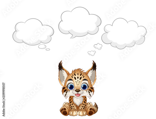 Cute Cartoon Lynx Sitting with Empty Thought Bubbles Vector Illustration
