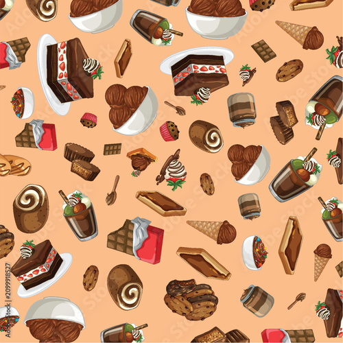 Seamless Vector Pattern of Chocolate Desserts and Sweet Treats
