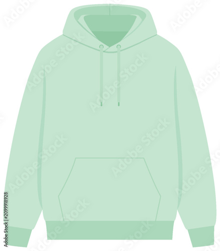 Mint Green Blank Hoodie Vector Illustration Front View Mockup Template
