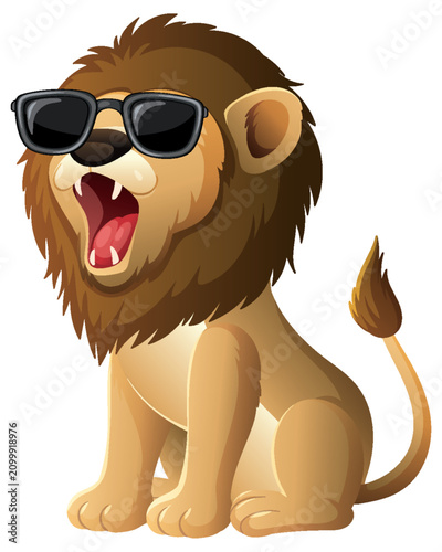 Cartoon Lion Wearing Sunglasses Roaring on White Background