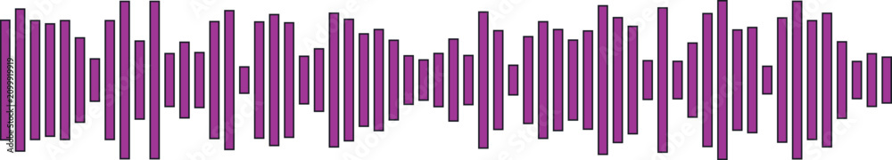 Obraz premium Abstract magenta audio wave graphic element for music production visualizer design isolated on grid background.