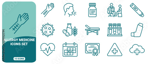Tableau sur toile Allergy and medical icon set featuring symbols for testing, diagnosis, treatment