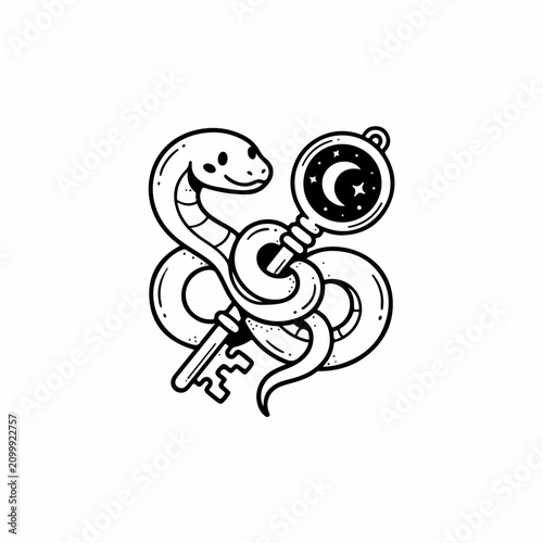 Snake Holding Key and Moon.