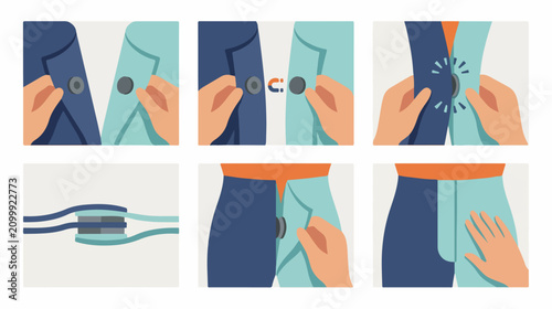 Step by step pants fastening.