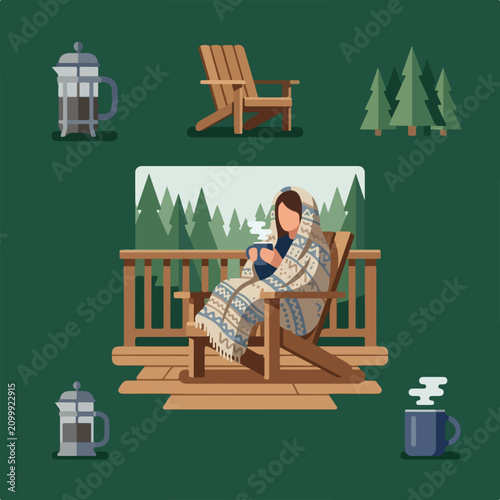 Woman on wooden deck relaxing.