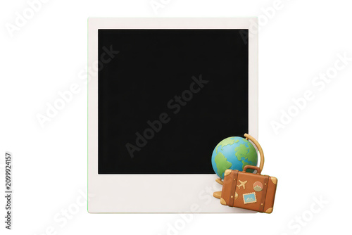 Tablet with globe and travel suitcase