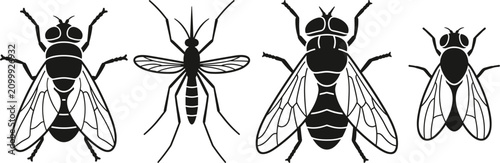 Foto Pest Insect Silhouette Vector Set with Housefly, Mosquito, Horsefly, and Gnat Ic