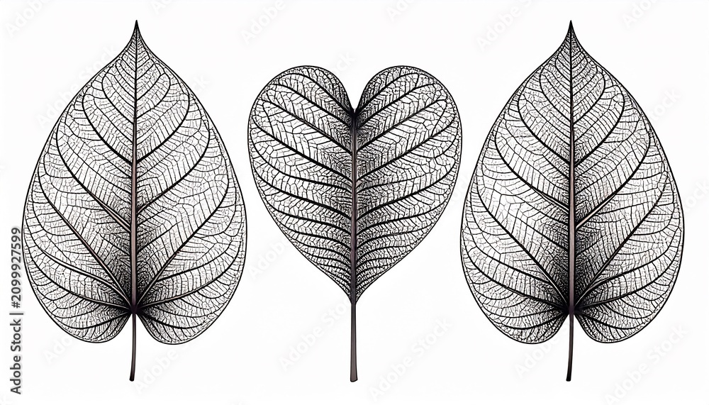 Skeleton Leaf Set on White.