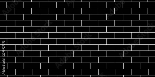 Subway tile background. White brick seamless pattern on black background for kitchen backsplash, bathroom wall, shower. Vector illustration