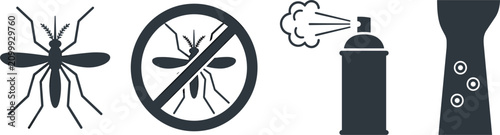Konstfotografi Mosquito control and pest prevention icon set featuring repellent spray, prohibited bug sign, insect bite, and protection symbols for health designs