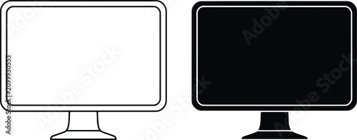 Computer monitor screen icons in outline and solid style
