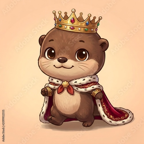 Sweet baby otter prince in a red royal mantle character design