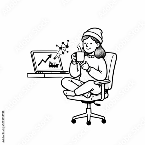 Woman Sitting With Laptop Coffee.