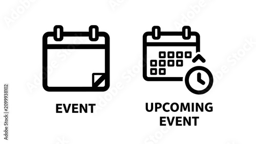 Calendar event and upcoming schedule management icons with calendar, upcoming