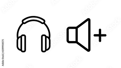 фотографія Headphones and volume adjustment audio settings icons with headphones, listening