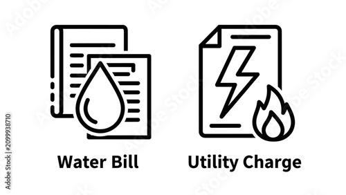 Water bill and utility charge payment icons with document consumption business