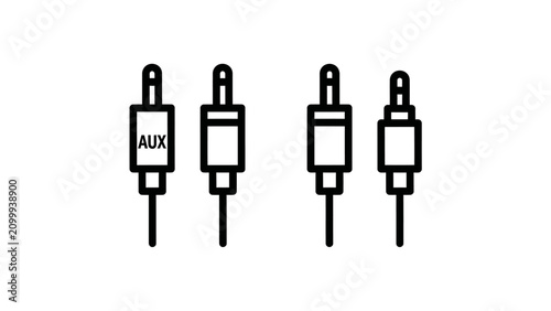 Photos Audio jack connectors and auxiliary cable port icons with connector, headphone
