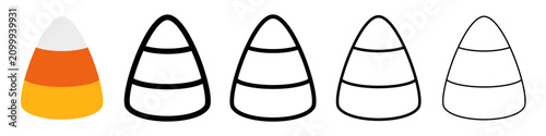Obraz na plátne Halloween candy corn icon set in color and line art styles with editable stroke weight on white background