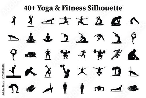 40+ Yoga and Fitness Silhouette Vector Bundle