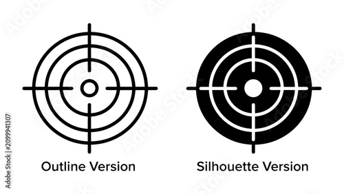 Tablou pe pânză Target Icon Set: A collection of target icons, presented in both outline and silhouette versions, symbolizing focus, precision, and strategic goals