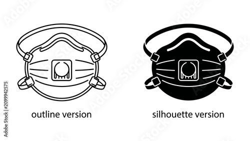 Foto Respirator Mask Illustration: An outline and silhouette illustration of a respirator mask, showcasing its design and form for graphic use and visual representation