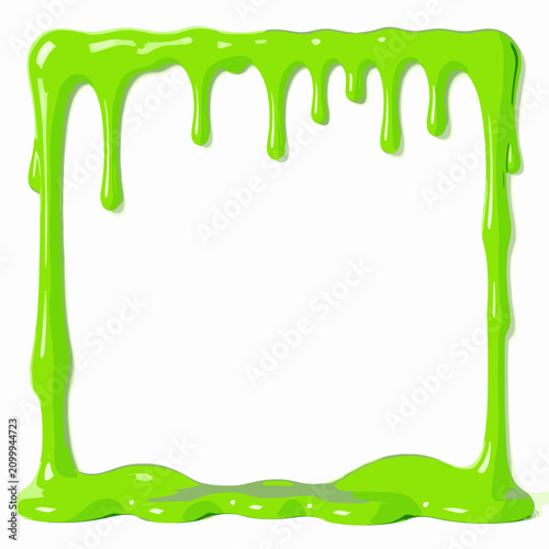 Bright Green Slime Drips Forming Decorative Frame with Copy Space