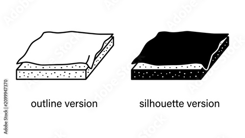Photos Outline and Silhouette: A graphic representation of a porous block covered by a draped cloth, presented in both outline and silhouette versions for versatile design applications