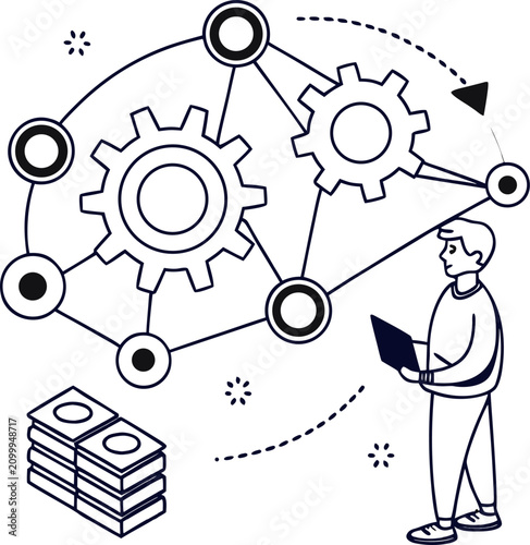 Data integration minimal flat  outline vector on white background 