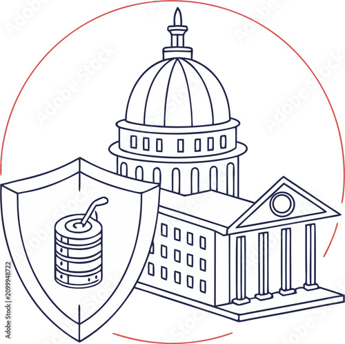 Data governance minimal flat outline stroke round  vector icon on white background 