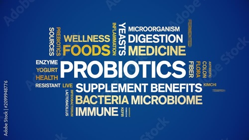 Probiotics animated word cloud-animation tag kinetic typography seamless loop.
