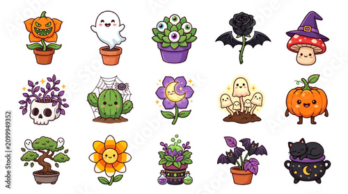 Haunted Plants and Spooky Garden Collection Cartoon Vector Isolated on Transparent Background Halloween Set