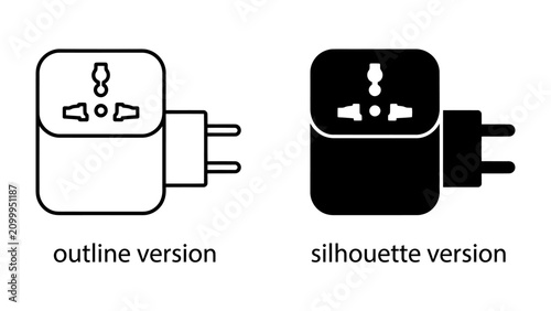 Quadro su tela Universal Travel Adapter: This set features two travel adapters, one in an outline design and the other as a solid silhouette, showcasing universal plug compatibility