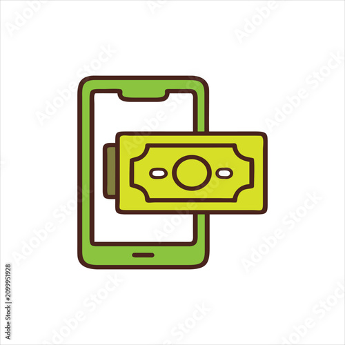 Foto Mobile payment vector icon, smartphone with paper money bill, digital wallet and