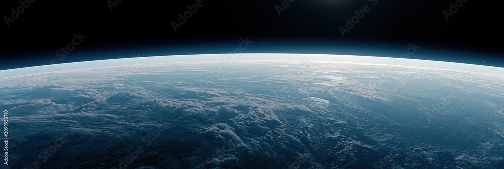 Fototapeta premium Panoramic View of Earth Horizon from Space with Atmospheric Layer and Copy Space