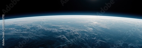 Panoramic View of Earth Horizon from Space with Atmospheric Layer and Copy Space