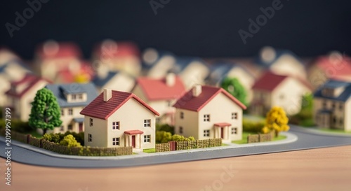 Miniature Suburban Neighborhood with Detailed Houses and Lush Greenery