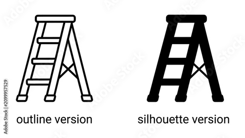 Photography Ladder Outline and Silhouette: Two contrasting depictions of a ladder, one in a clean outline style and the other as a solid silhouette, illustrating versatility in design representation