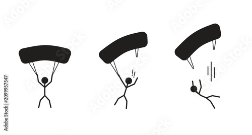 Foto Stickman parachute accident vector illustration
