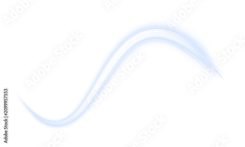 Futuristic blue light trails move along highways with swirling energy and glowing curves. Cool liquid waves create a unique speed motion concept. Vector illustration PNG.