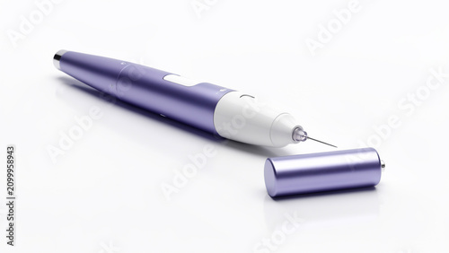 High-tech medical pen with fine needle and detachable cap, studio shot, ideal for healthcare marketing, cosmetic procedures and medical device advertising