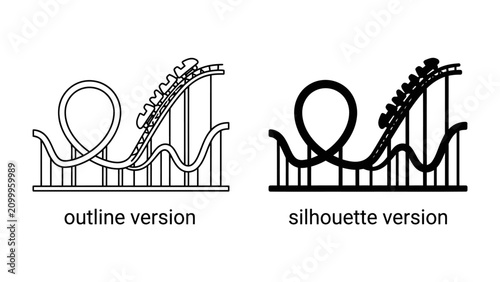 Photos Roller Coaster Icons: Two stylized representations of a roller coaster, one in outline and the other as a silhouette, capturing the thrill and excitement of amusement park rides