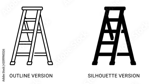 Принти на полотні Ladder Outline and Silhouette: Two distinct representations of a folding ladder, one a clean outline and the other a bold silhouette, showcasing versatility for design needs