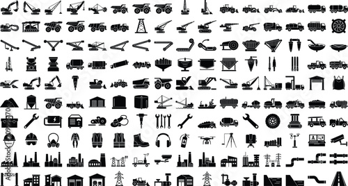 Photos Construction Equipment Icons Set Collection with Heavy Machinery Vehicles Indust
