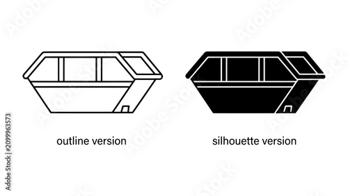 Foto Skip Bin Icons: A set of vector graphics representing skip bins, featuring both an outline and a silhouette version, ideal for construction or waste management themes