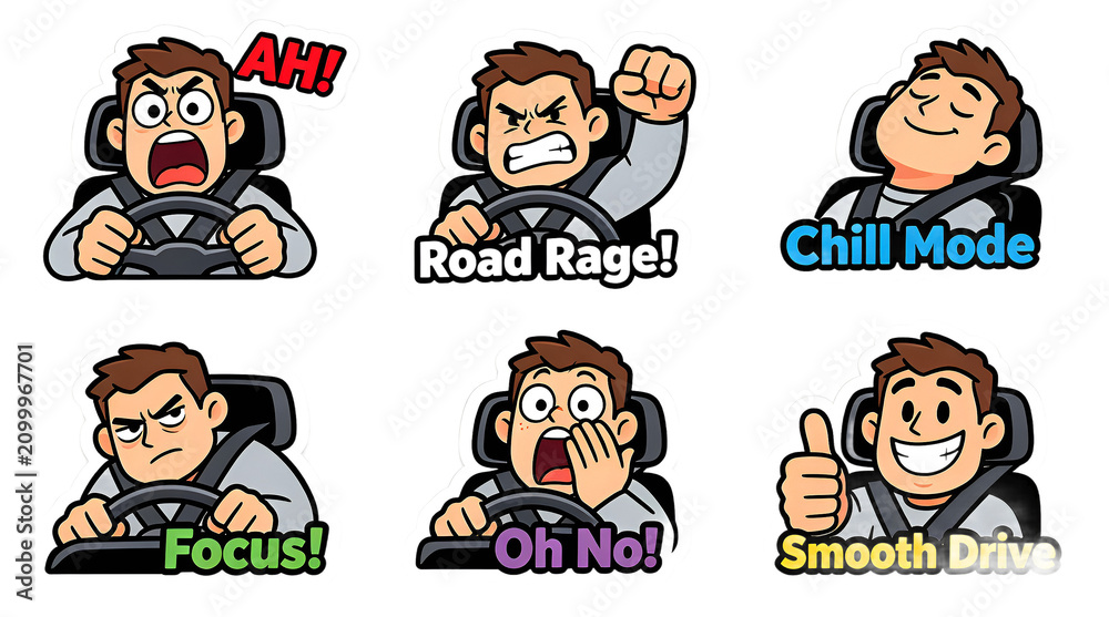 Fototapeta premium set of funny cartoon driving businessman