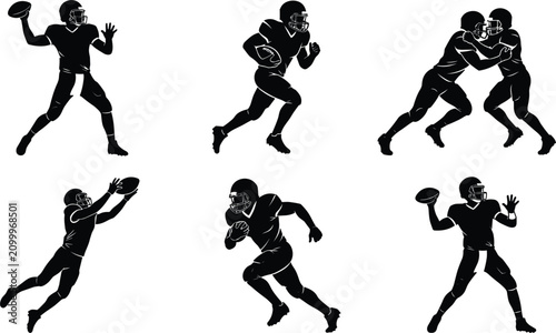 Cuadro en lienzo American football players silhouettes set throwing passing running catching ball