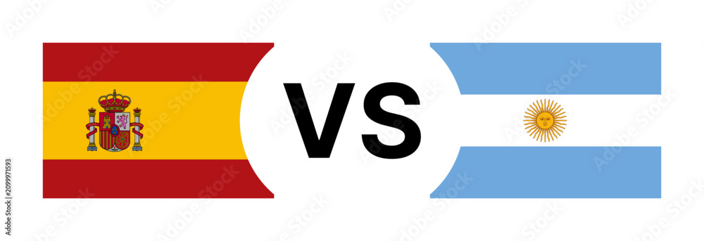 Obraz premium Spain and Argentina national flags with VS text background