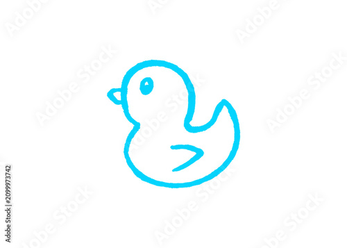 Obraz na płótnie Minimalist blue outline drawing of a cute rubber duck with bath time minimalist