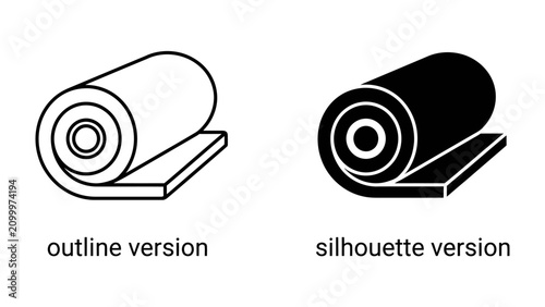 Bild auf Leinwand Yoga Mat Icons: A pair of icons depicting a rolled yoga mat, one in an outline style and the other as a silhouette, perfect for fitness and wellness design