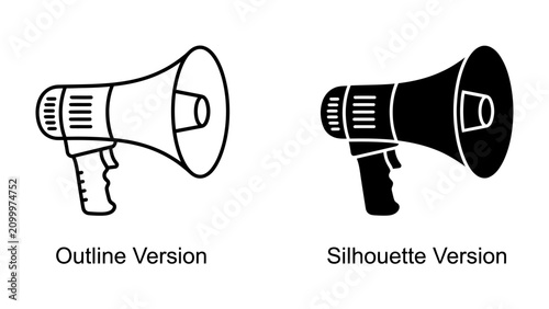Canvastavla Megaphone Icon Comparison: A clear visual comparison of an outline and silhouette version of a megaphone icon, representing communication and broadcasting